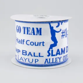 2.5" Basketball Phrases Ribbon: Blue & White (10 Yards)