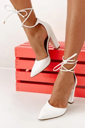 Astrid Ankle Wrap Closed Toe Heels (White)