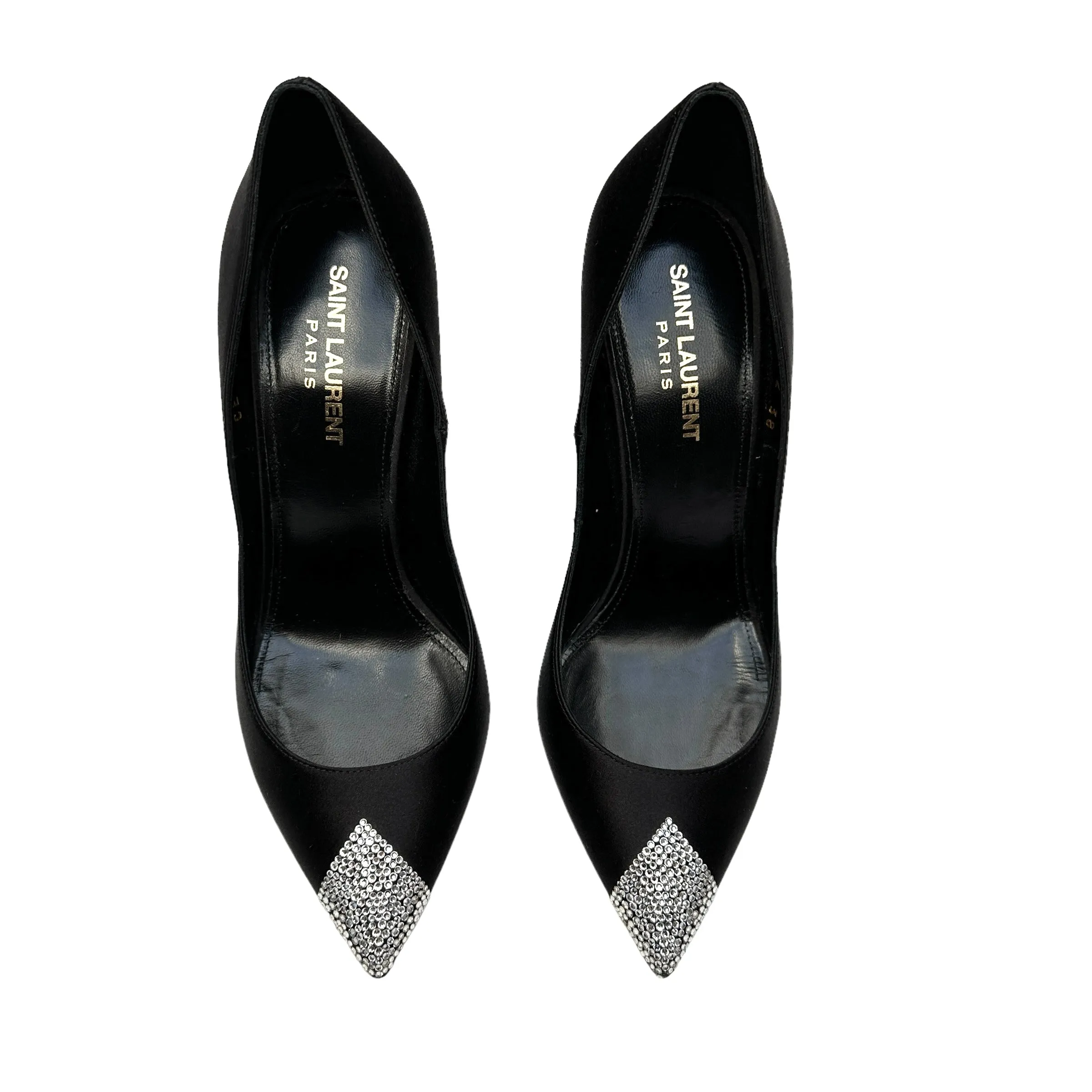 Black Satin & Crystals Heels - 8