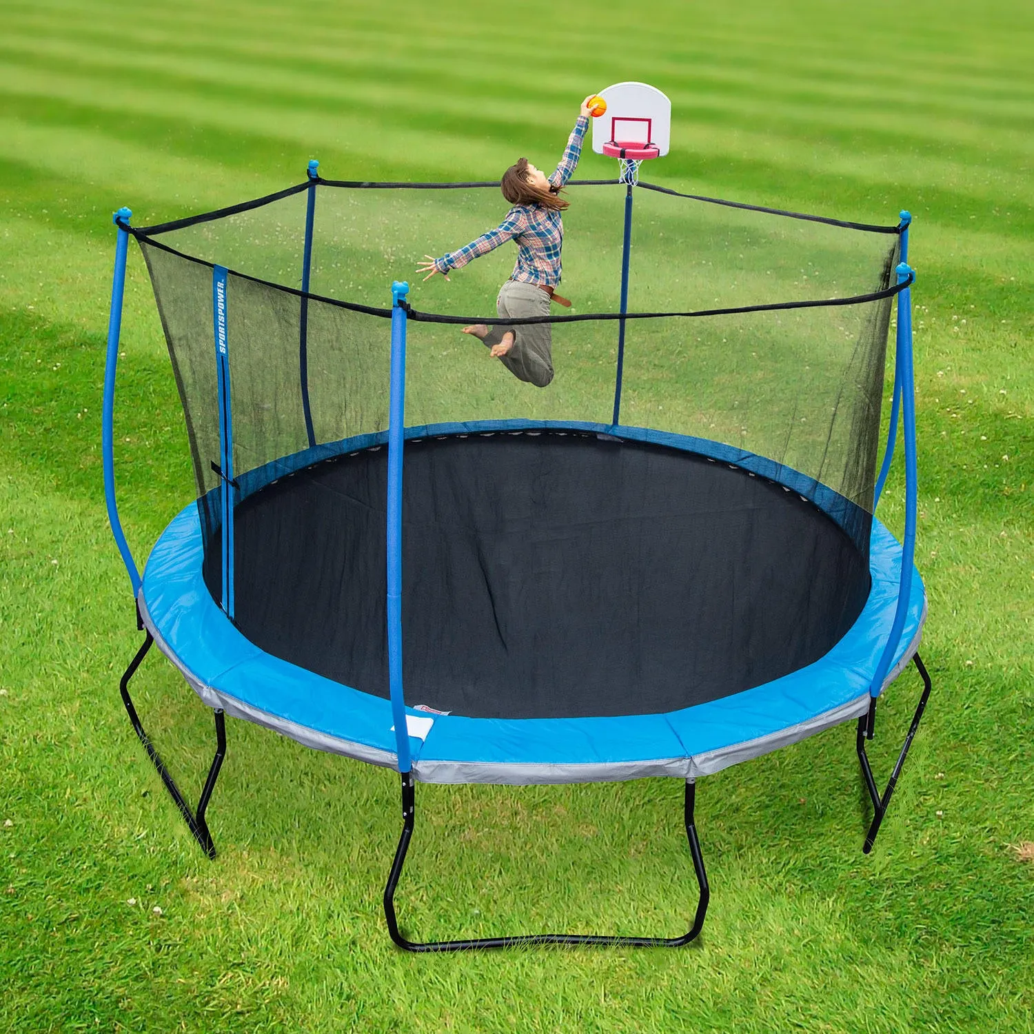 BouncePro 14' Trampoline with Safety Enclosure and Basketball System