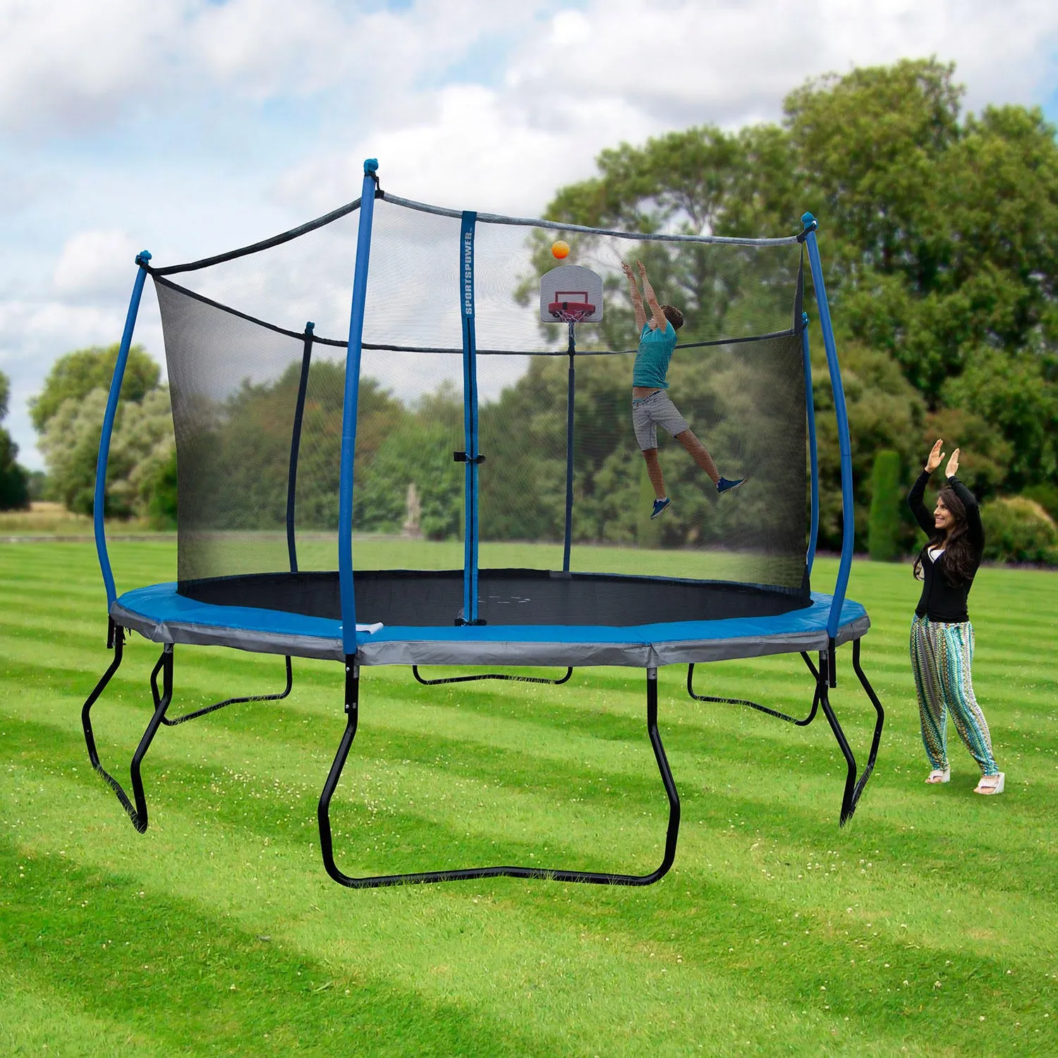 BouncePro 14' Trampoline with Safety Enclosure and Basketball System