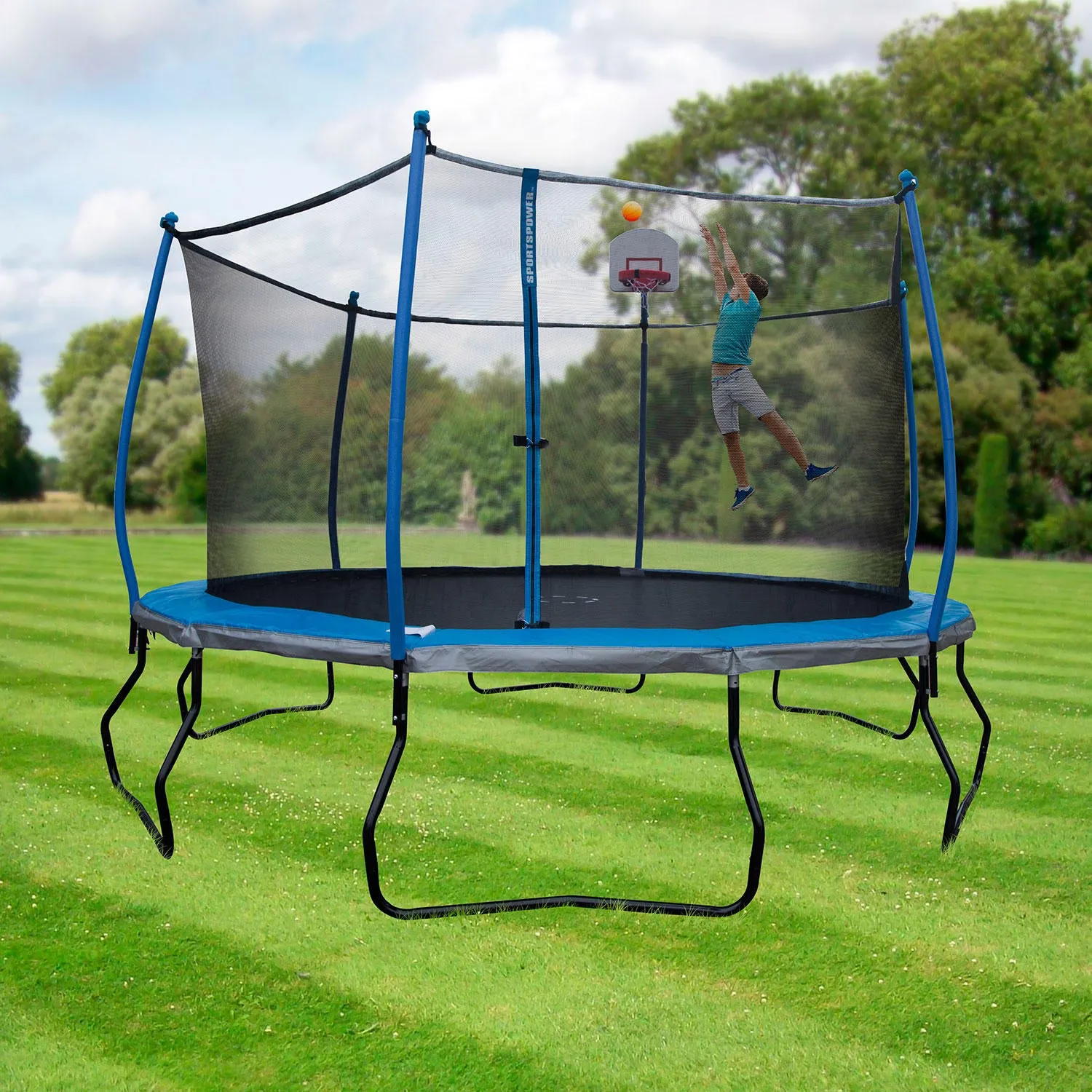BouncePro 14' Trampoline with Safety Enclosure and Basketball System