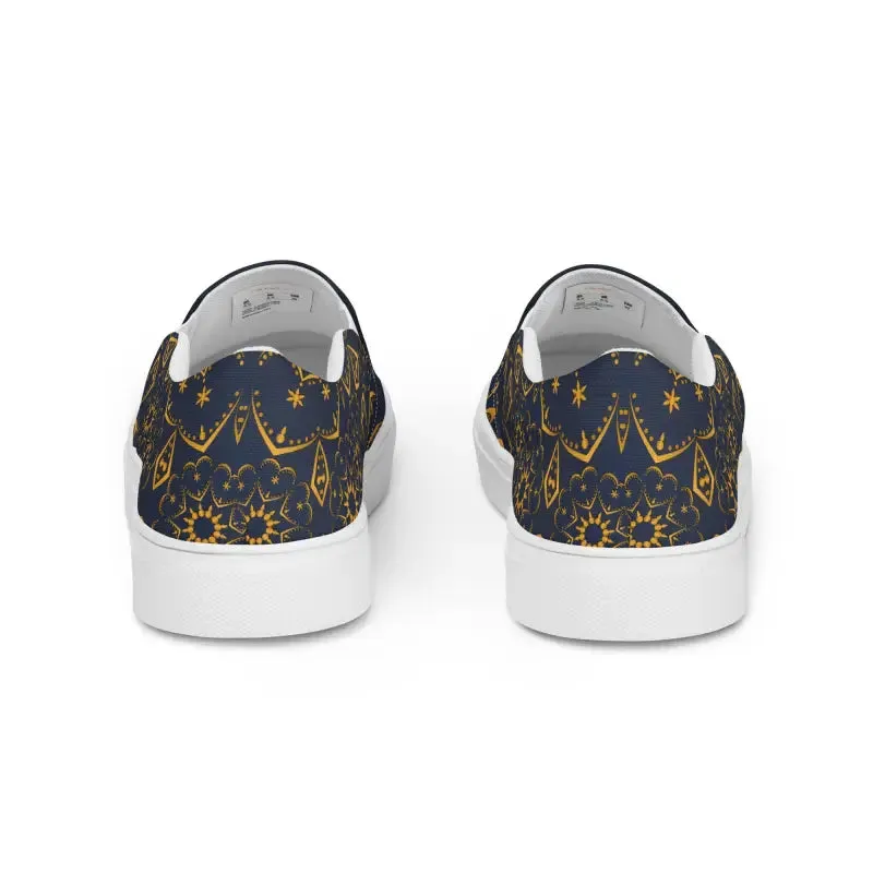 Dazzling Gold Pattern Canvas Shoes Womens Slip