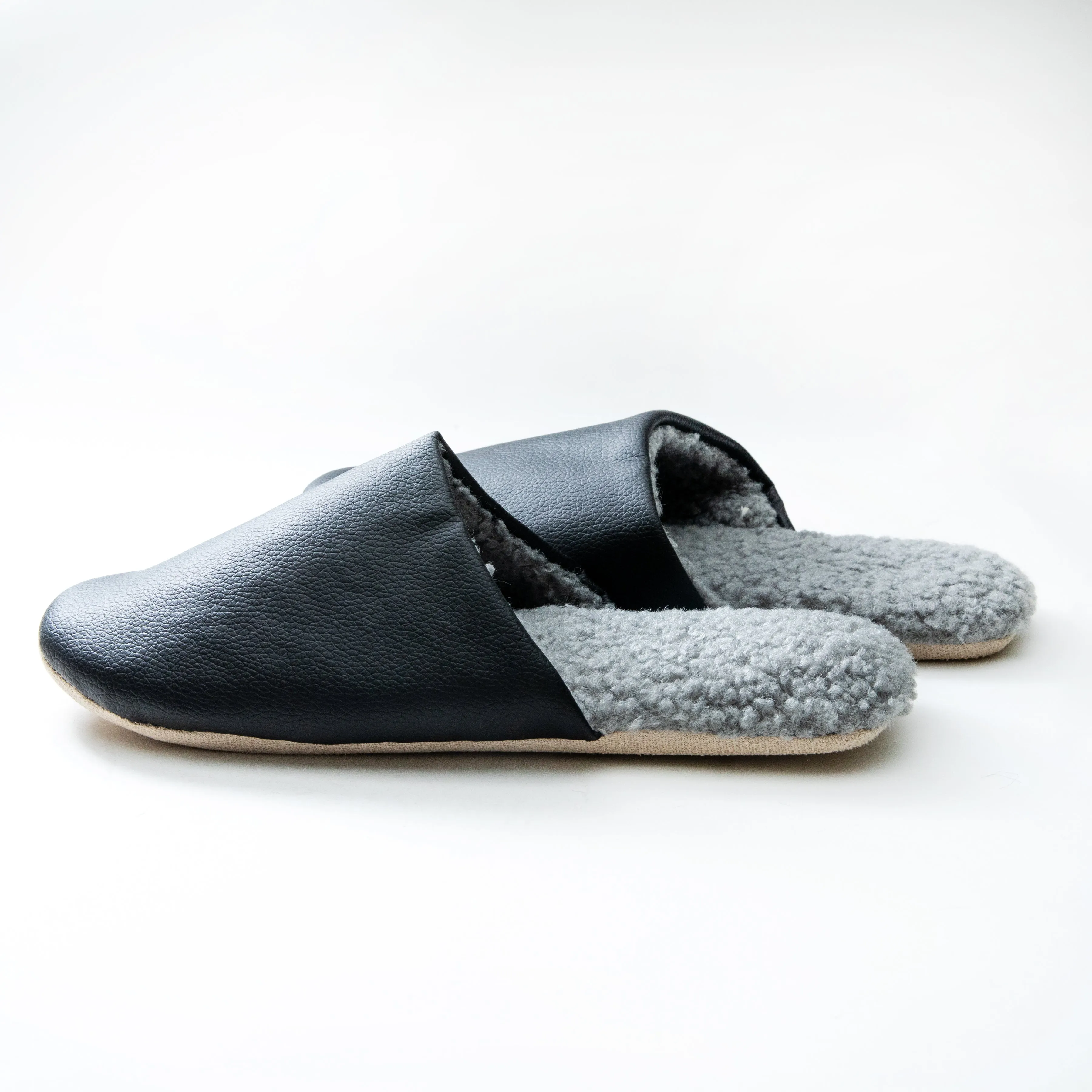Faux Leather Sherpa Fleece Lining Slippers 23-25cm