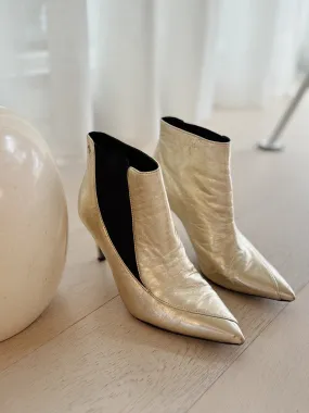 Metallic Leather Pointed Booties