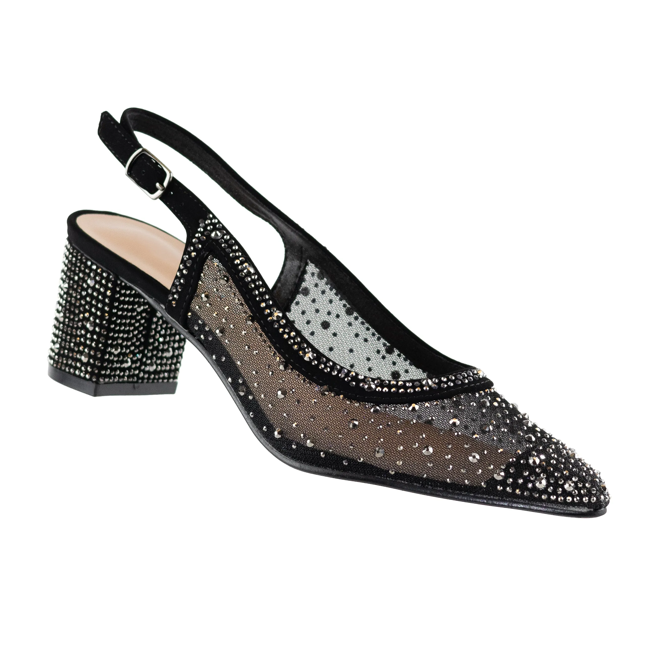 Nelly - All Around Embellished Slingback Closed Pointed Toe Pumps For Women
