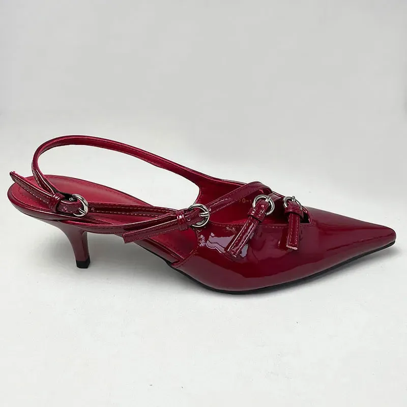 Pointed Toe Buckle Medium Heels Pumps Shoes