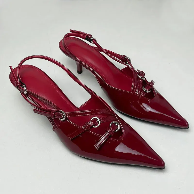 Pointed Toe Buckle Medium Heels Pumps Shoes