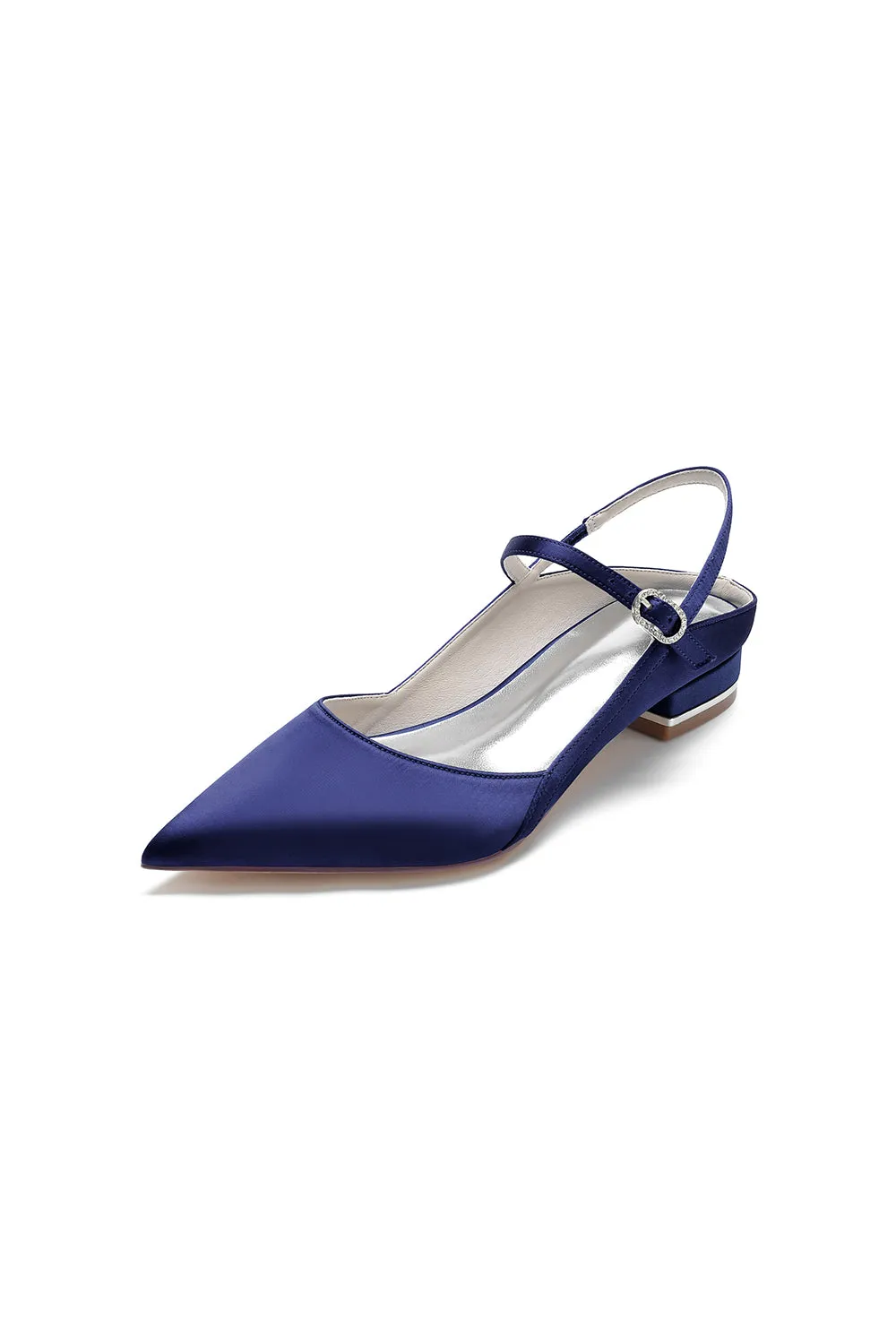 Satin Pointed Toe Buckle Kitten Heels