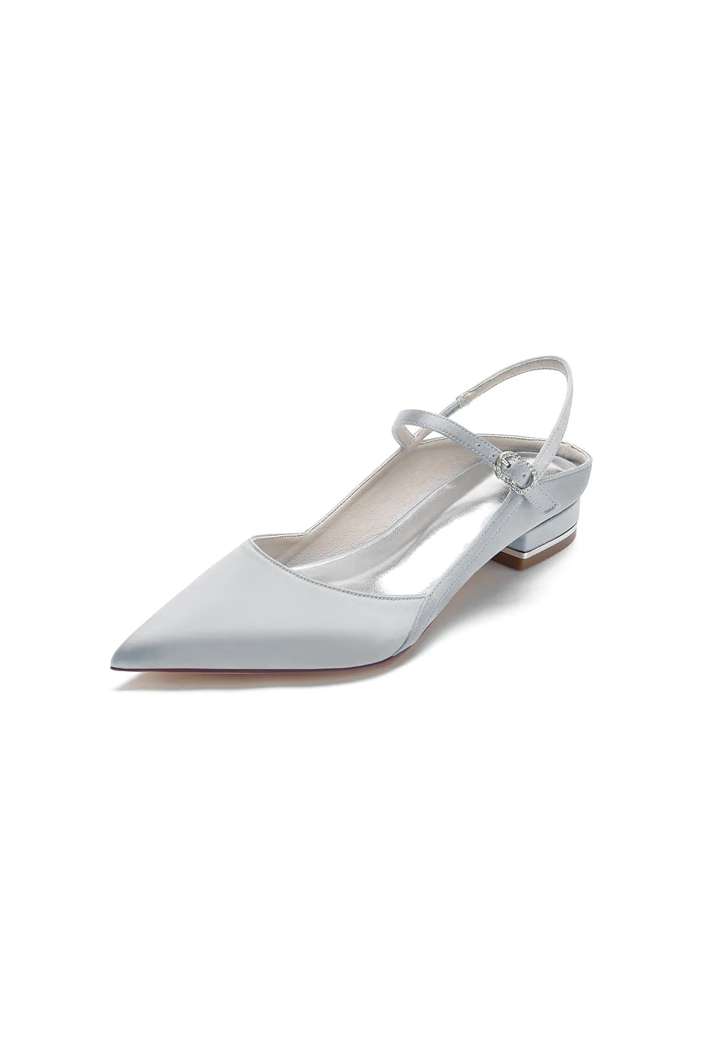 Satin Pointed Toe Buckle Kitten Heels