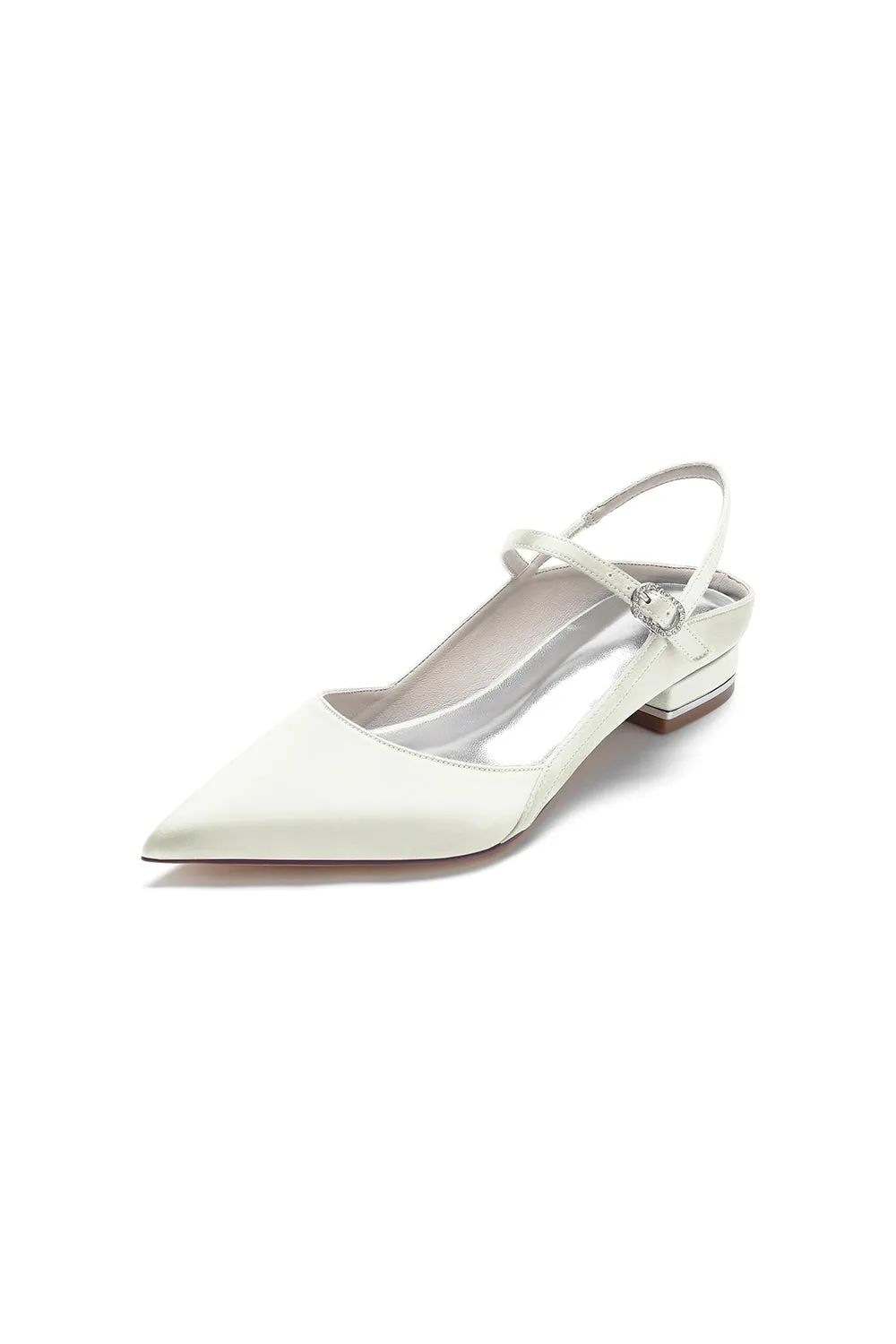 Satin Pointed Toe Buckle Kitten Heels