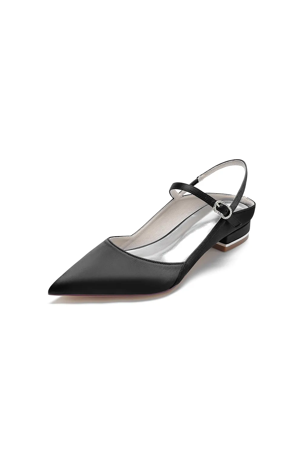 Satin Pointed Toe Buckle Kitten Heels