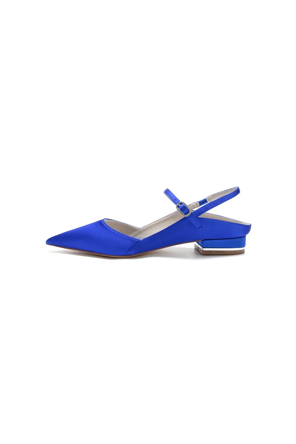 Satin Pointed Toe Buckle Kitten Heels