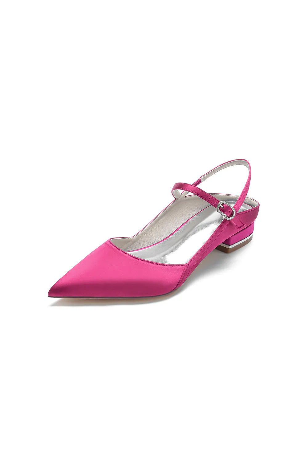 Satin Pointed Toe Buckle Kitten Heels