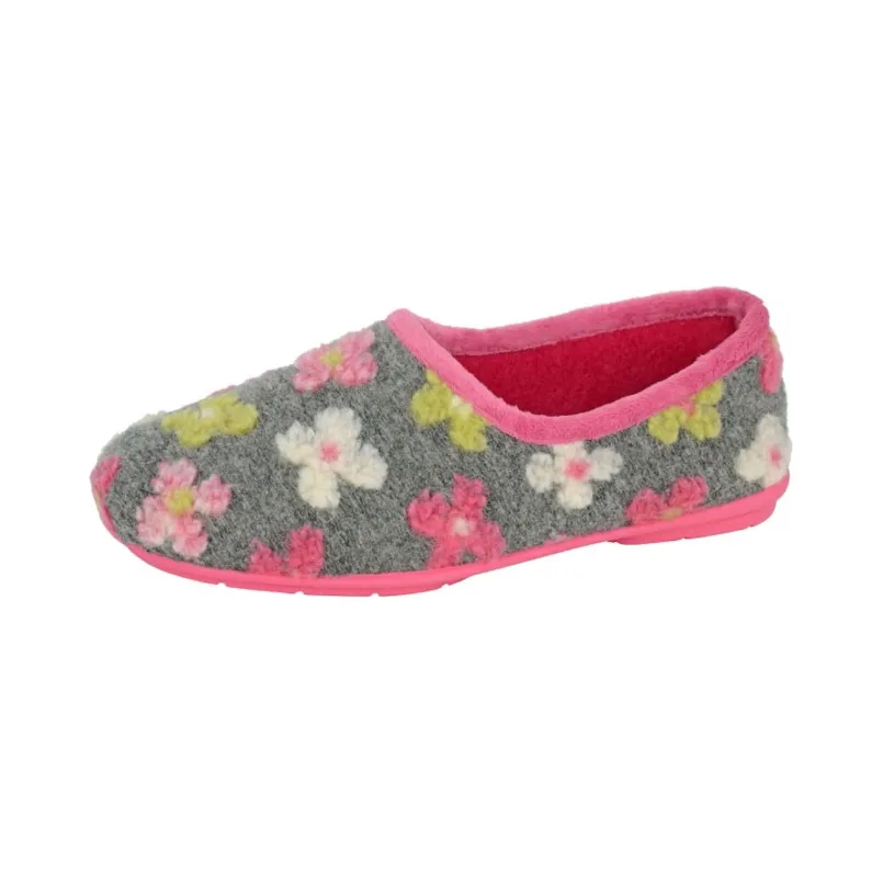 SLEEPERS GRACIE Ls382 Ladies Knitted Full Slippers Grey Multi
