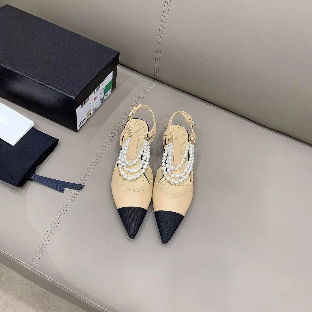 String Bead Pointed Toe low Heels