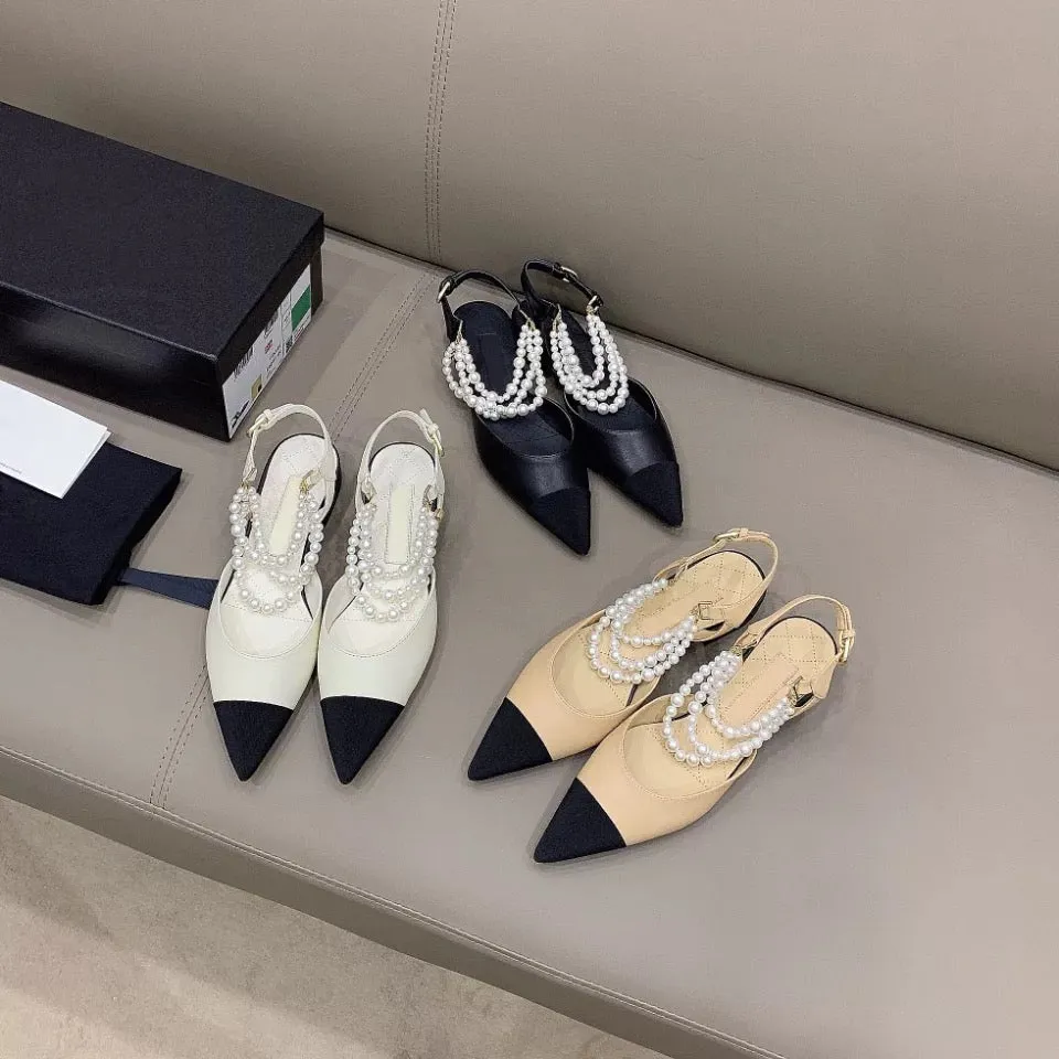 String Bead Pointed Toe low Heels