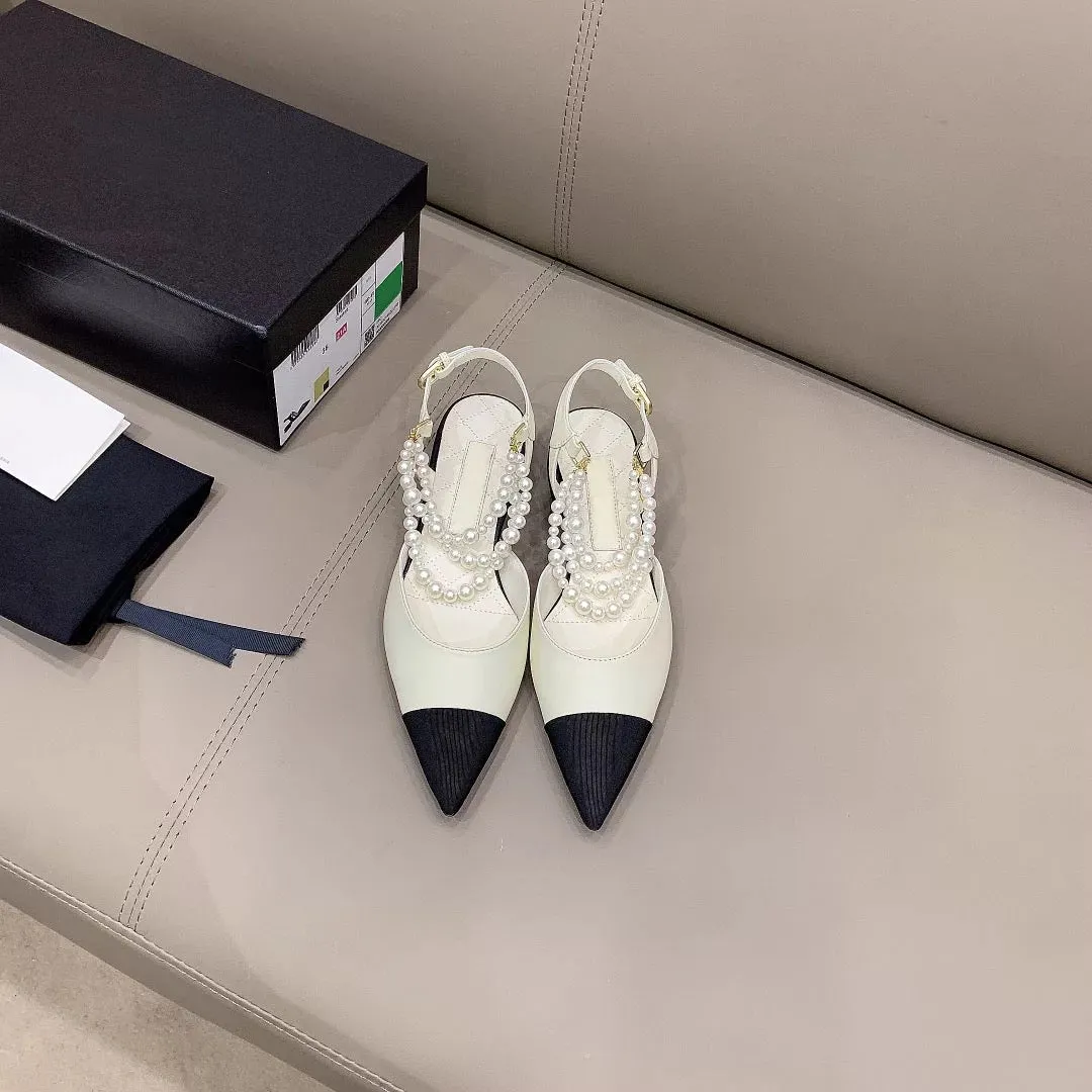 String Bead Pointed Toe low Heels