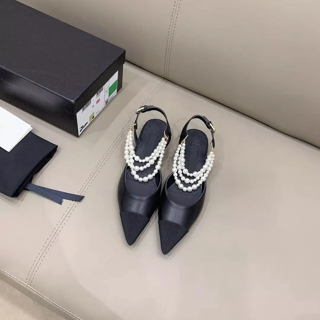 String Bead Pointed Toe low Heels