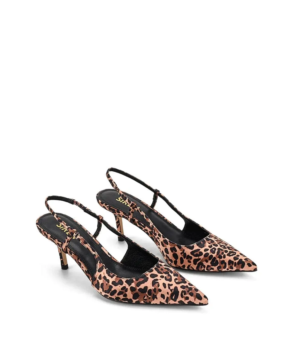 Yohana Heeled Slingback - Leopard Satin